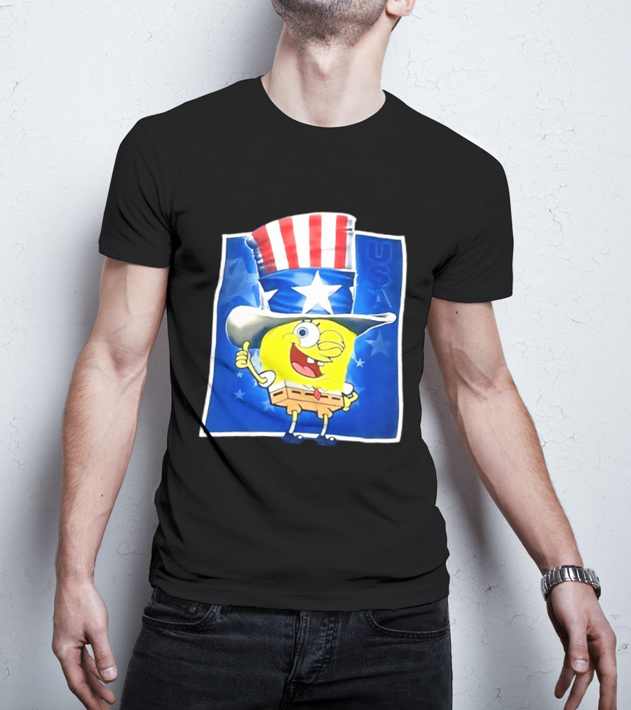 Sponge Thumbs Up American Flag USA Stars And Stripes Hat T-Shirt