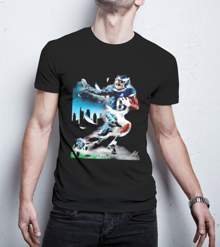 Philadelphia Eagles Devonta Smith Slim Reaper Skyline Dynamic Football Action T-Shirt