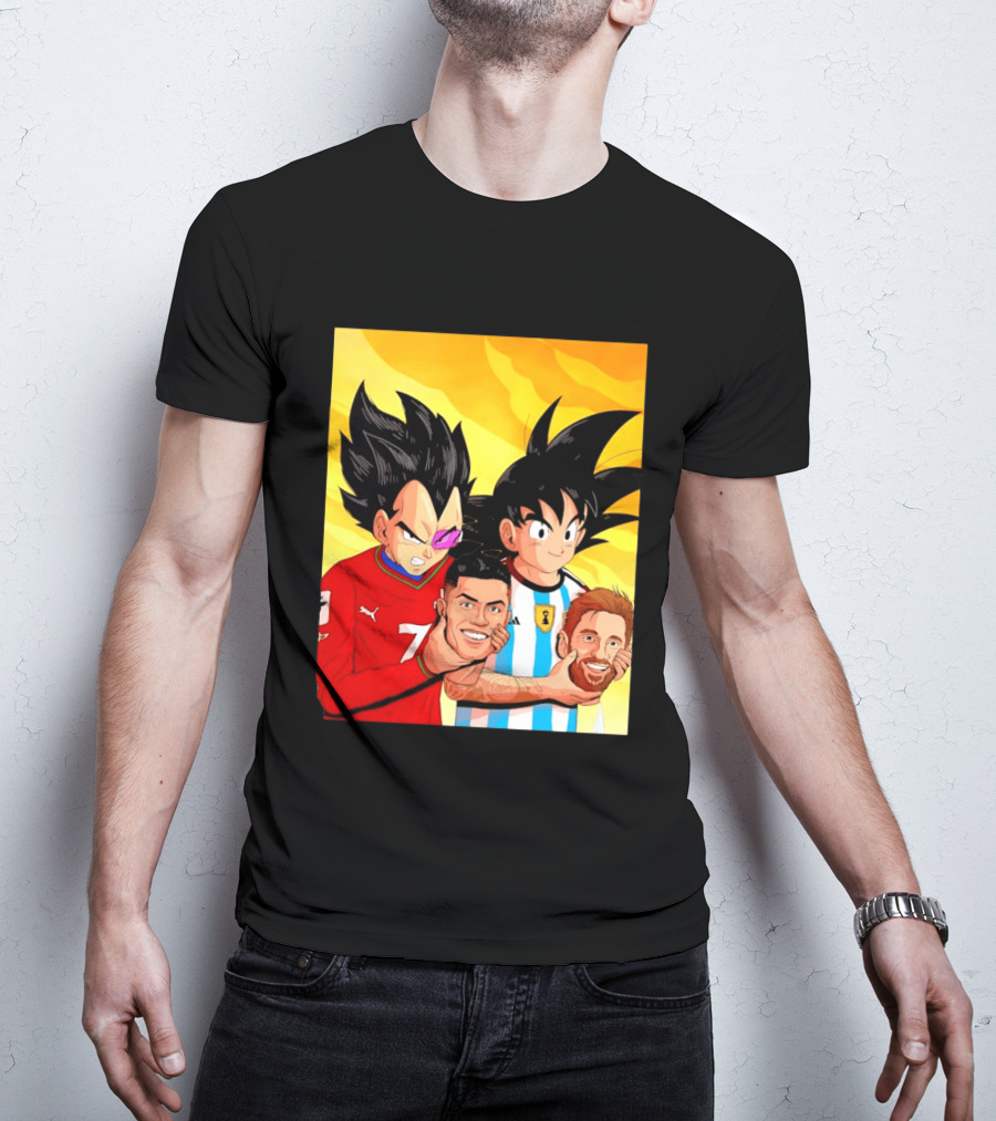Vegeta And Goku With Ronaldo 7 And Messi Argentina Heads T-Shirt