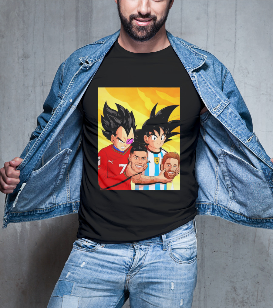 Vegeta And Goku With Ronaldo 7 And Messi Argentina Heads T-Shirt