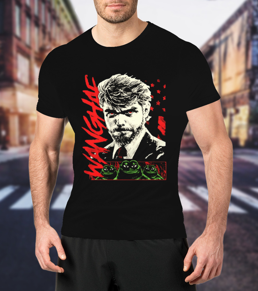 Wangyae Distressed Frogs With Intense Bearded Man And Red Accents T-Shirt