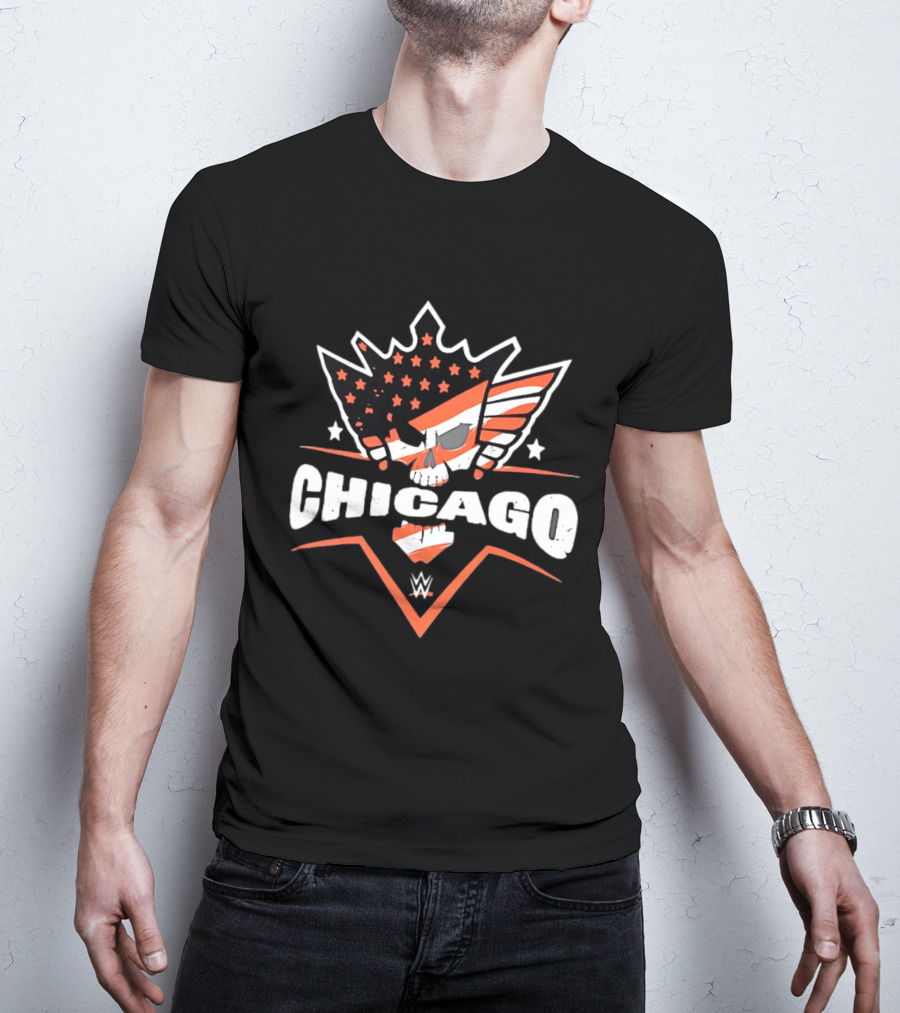Chicago WWE American Flag Skull Stars Stripes T-Shirt