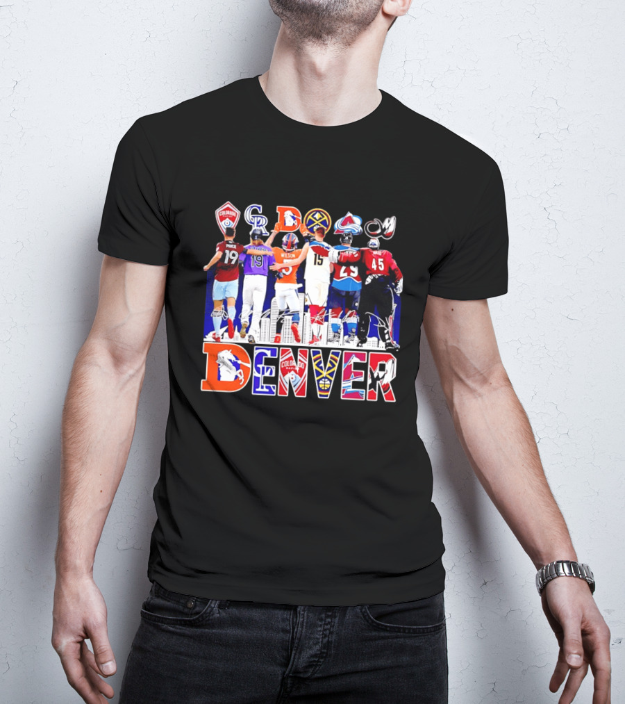 Denver Colorado Sports Collage With Price Wilson Skyline And Team Logos T-Shirt