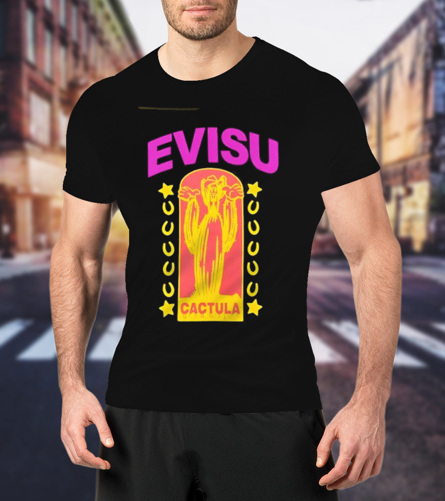 Evisu Cactula Cactus Star And Crescent Yellow Pink T-Shirt