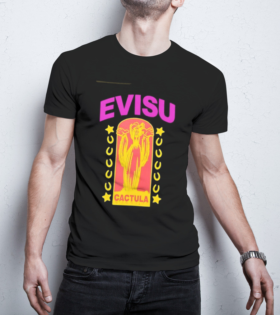 Evisu Cactula Cactus Star And Crescent Yellow Pink T-Shirt