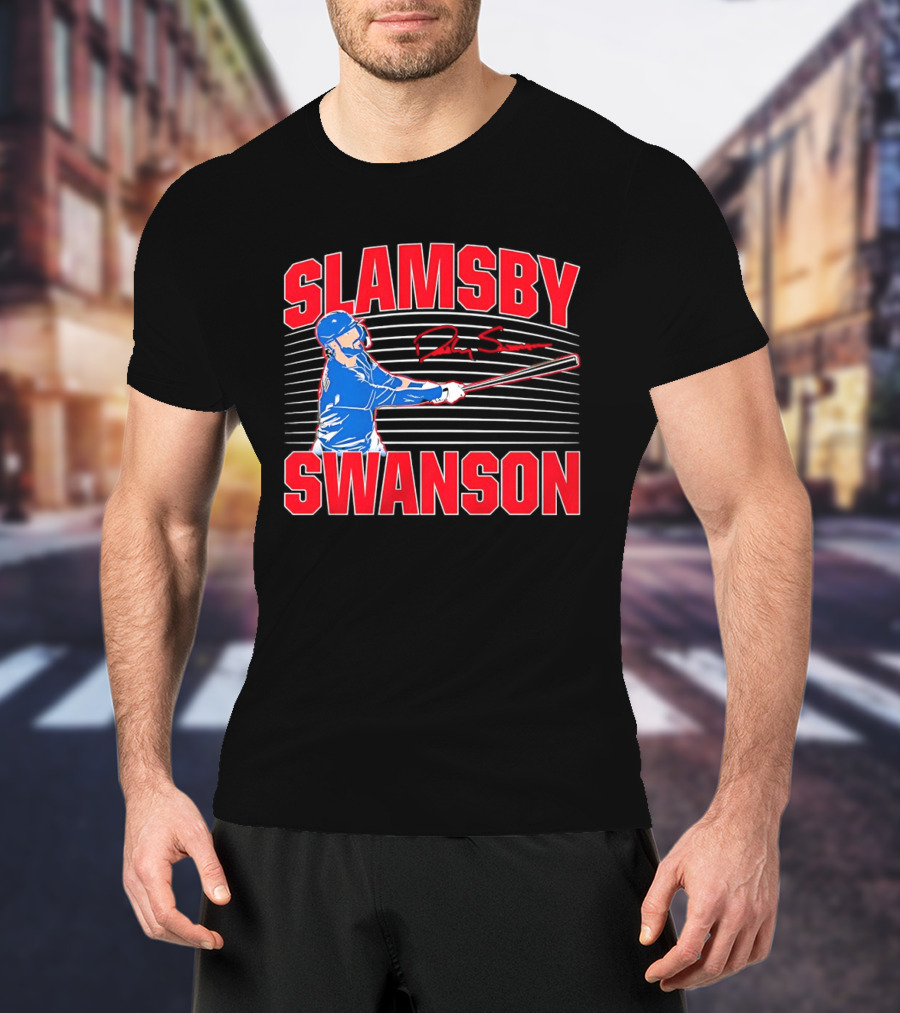 Dansby Swanson Chicago Cubs Slamsby Baseball Slugger 2 3 Swing T-Shirt