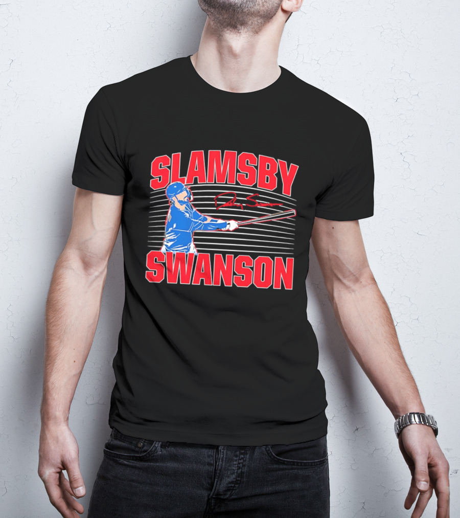 Dansby Swanson Chicago Cubs Slamsby Baseball Slugger 2 3 Swing T-Shirt