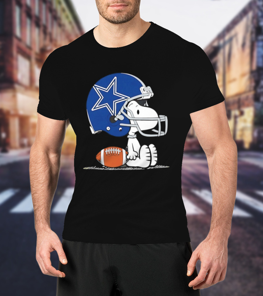 Snoopy Dallas Cowboys Football Helmet Collaboration Peanuts NFL Fan T-Shirt