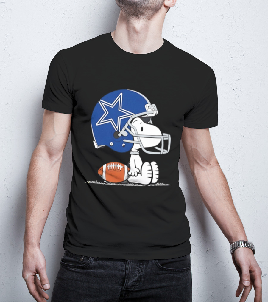 Snoopy Dallas Cowboys Football Helmet Collaboration Peanuts NFL Fan T-Shirt