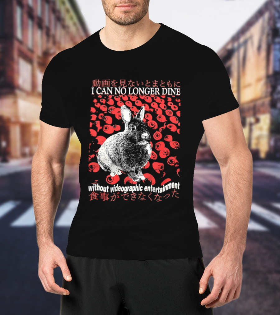 I Can No Longer Dine Without Videographic Entertainment Rabbit Surrounded By Red Roses T-Shirt