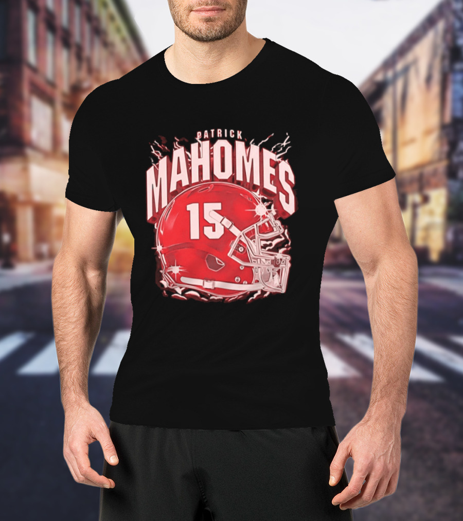 Patrick Mahomes 15 Helmet Kansas City Chiefs Explosion T-Shirt