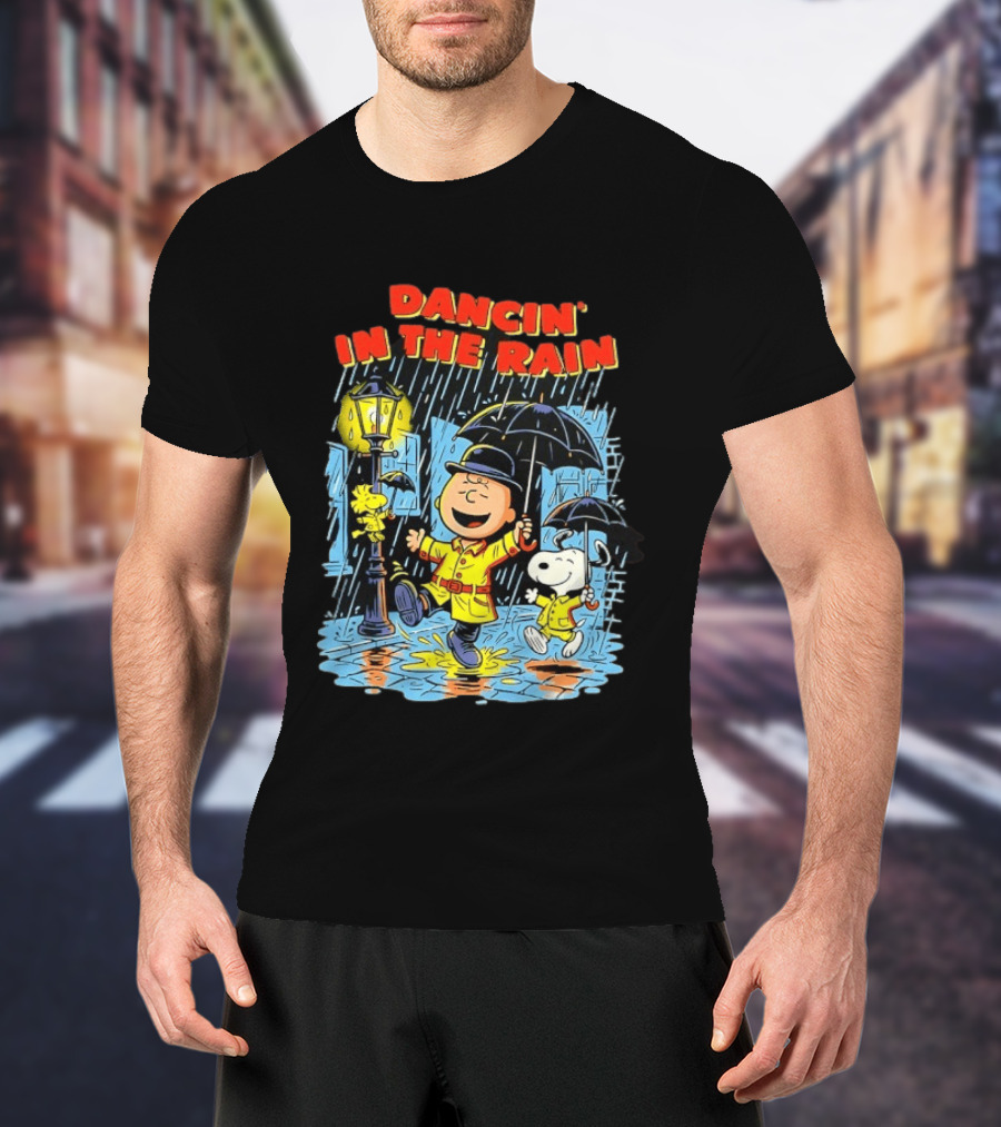 Peanuts Dancin' In The Rain Snoopy Charlie Brown Woodstock T-Shirt