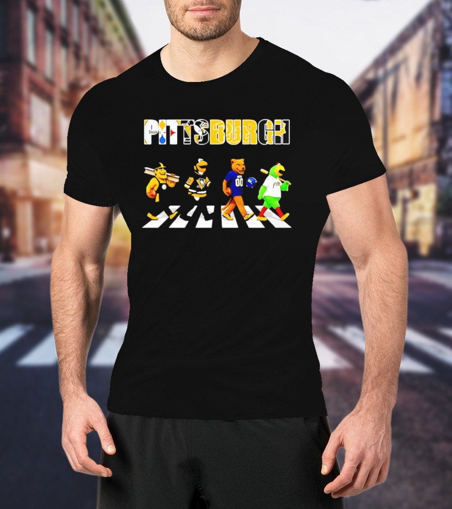 Pittsburgh Steelers Penguins Pitt Panthers Pirates Characters Abbey Road Walk T-Shirt