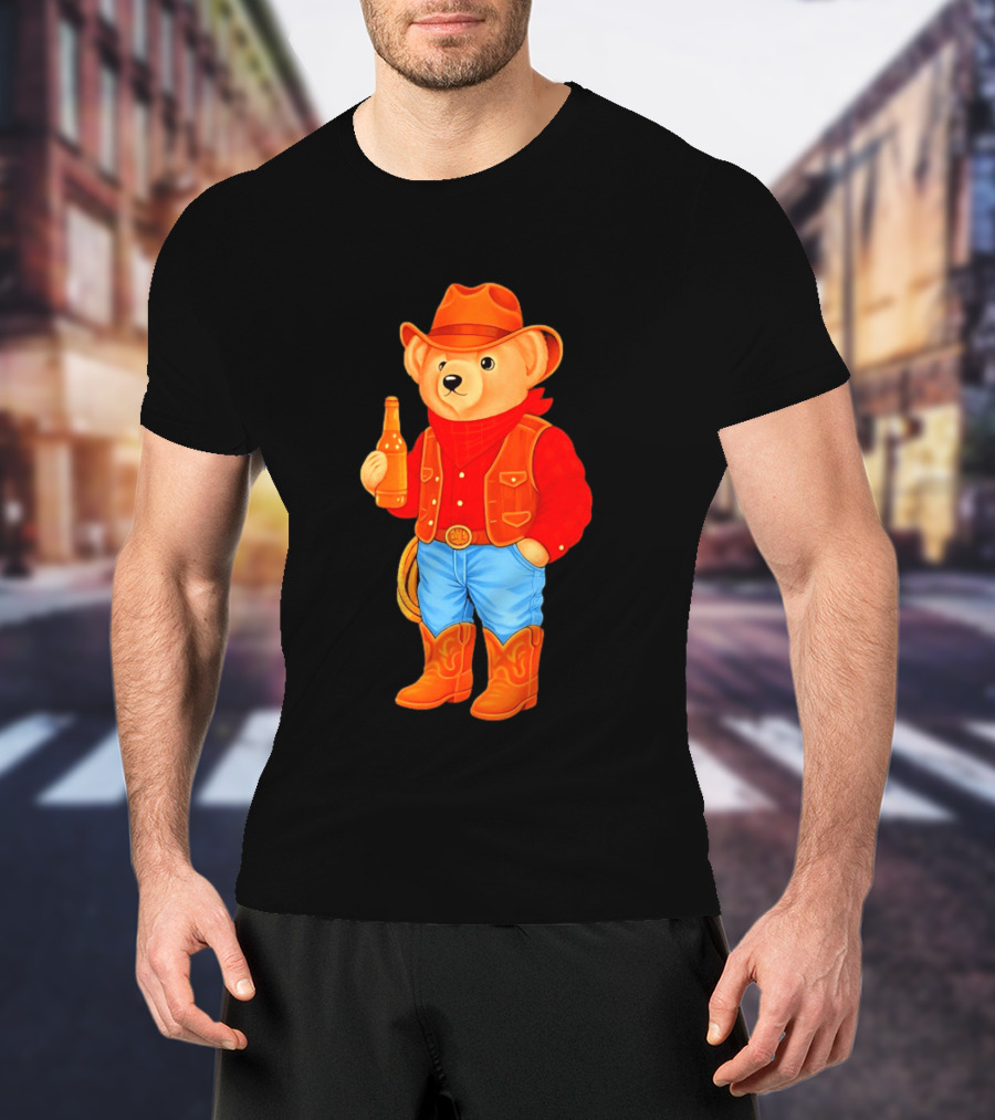 Polo Bear Cowboy Western Boots Hat And Bottle T-Shirt