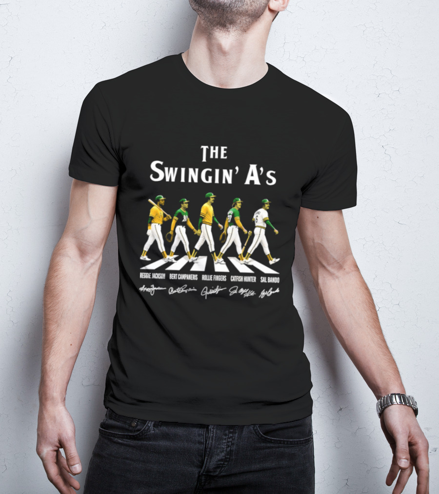 The Swingin' A's Baseball Jackson Campaneris Fingers Hunter Bando Abbey Road Signatures T-Shirt