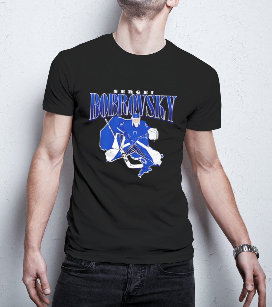 Sergei Bobrovsky Hockey Goalie Blue And White Skater T-Shirt