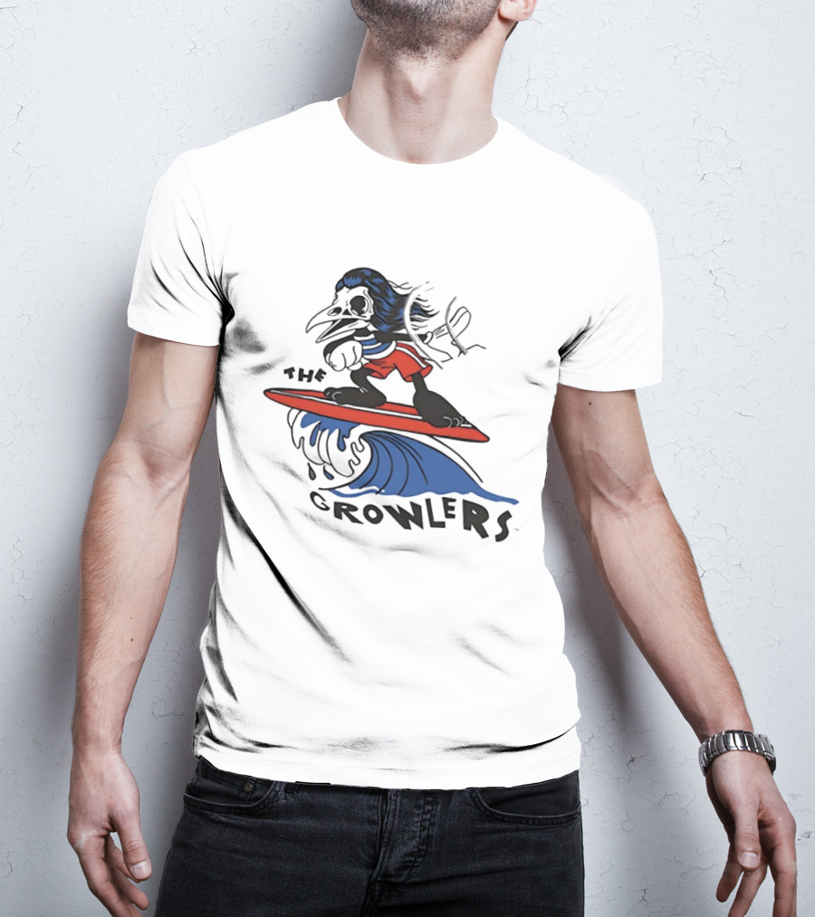 The Growlers Surfing Bird Skeleton On Wave With Red Surfboard T-Shirt