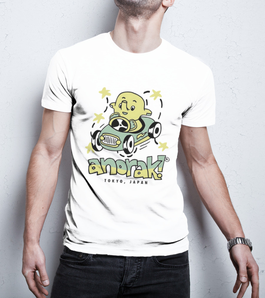 Anorak Tokyo Japan Elephant Cartoon In Car With Stars T-Shirt