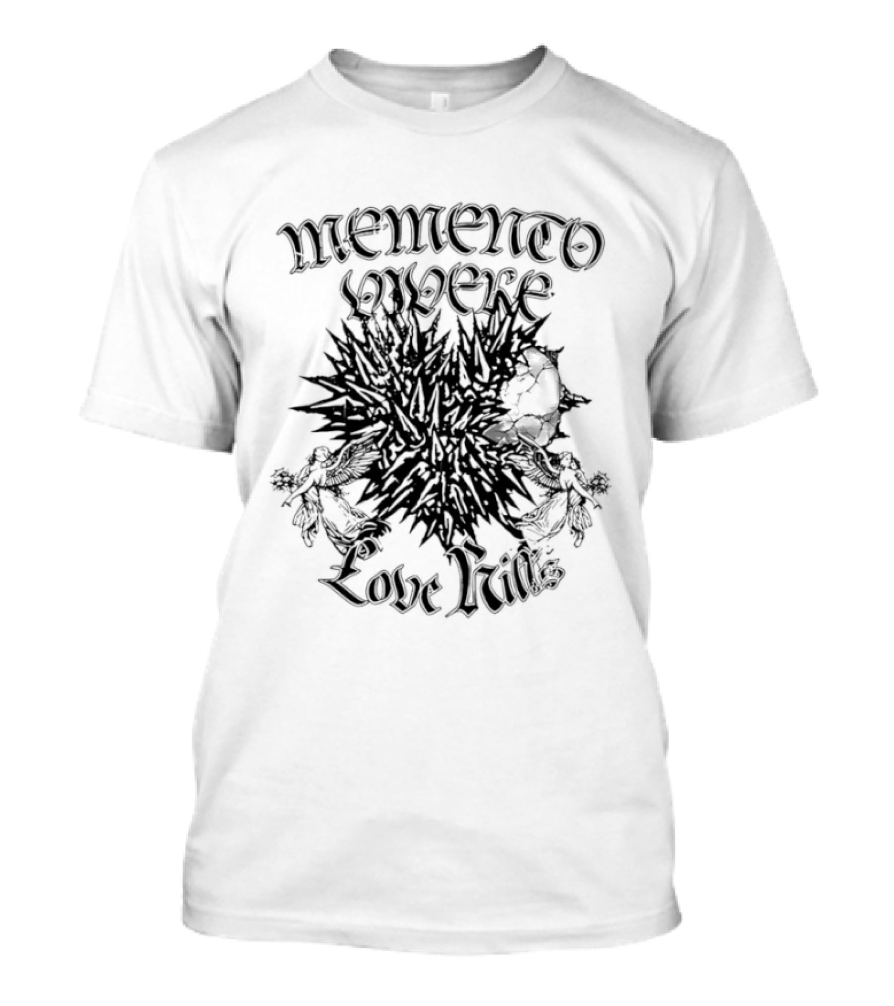 Memento Vivere Love Kills Gothic Latin Skull Flower T-Shirt