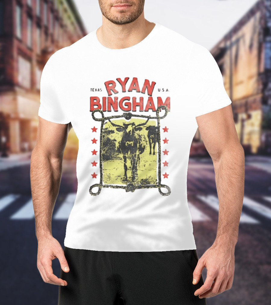 Texas Ryan Bingham Longhorn Cattle U.S.A Stars T-Shirt