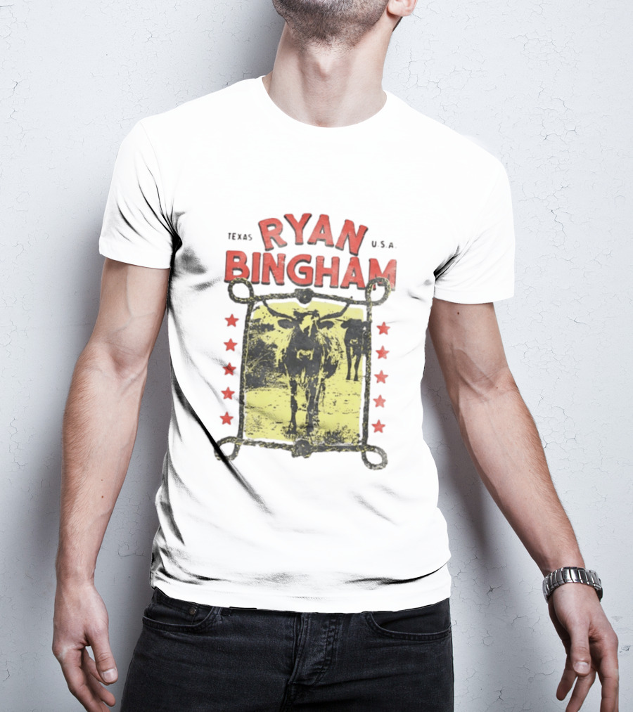 Texas Ryan Bingham Longhorn Cattle U.S.A Stars T-Shirt