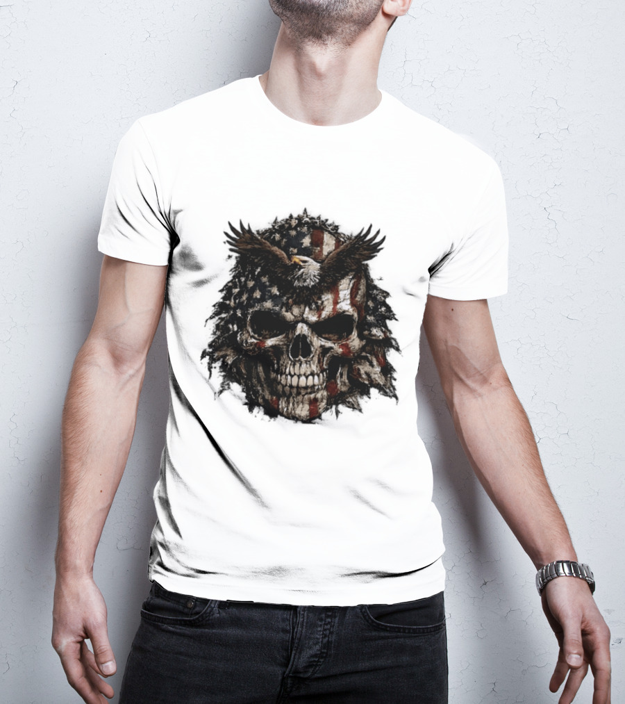 American Flag Eagle Skull USA Patriotic T-Shirt
