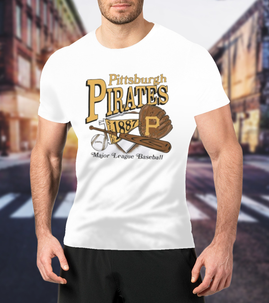 Pittsburgh Pirates Since 1887 Major League Baseball Bat Glove Patch Ball T-Shirt