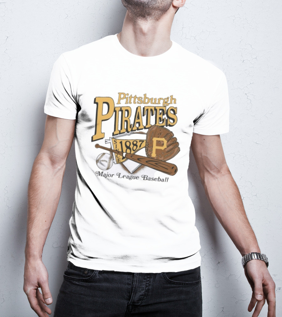 Pittsburgh Pirates Since 1887 Major League Baseball Bat Glove Patch Ball T-Shirt