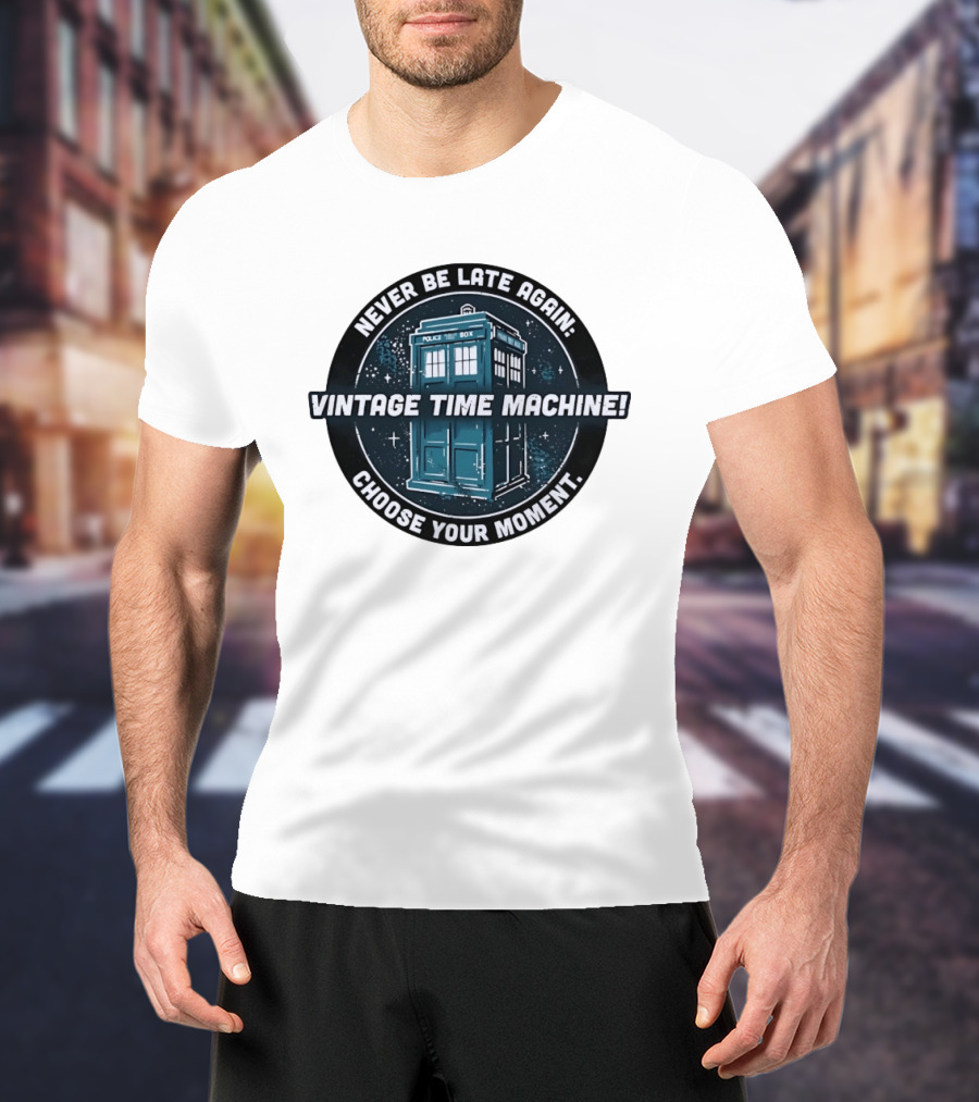 Never Be Late Again Vintage Time Machine Choose Your Moment T-Shirt