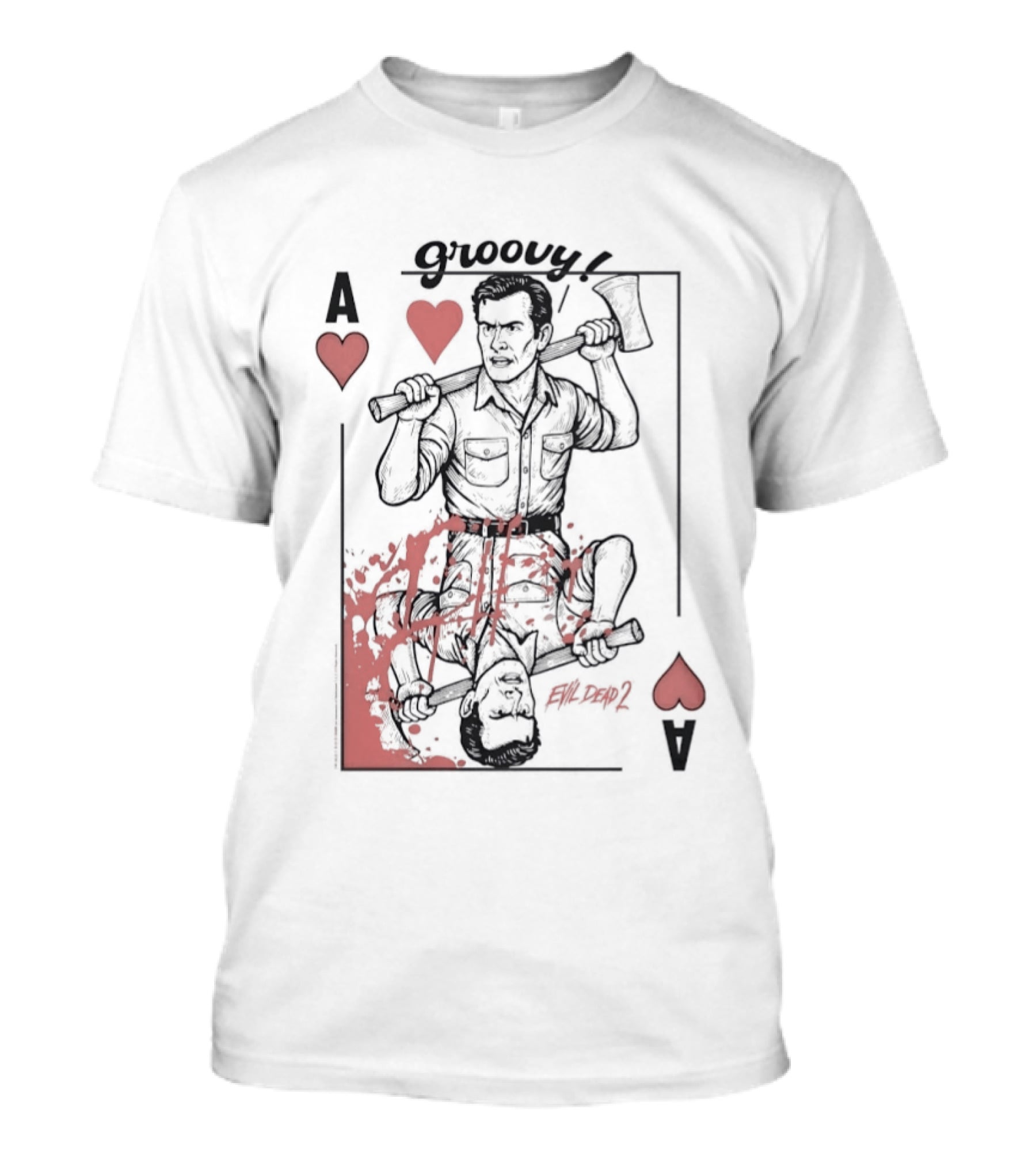 Groovy Ash Evil Dead 2 Ace Of Hearts Chainsaw Playing Card T-Shirt