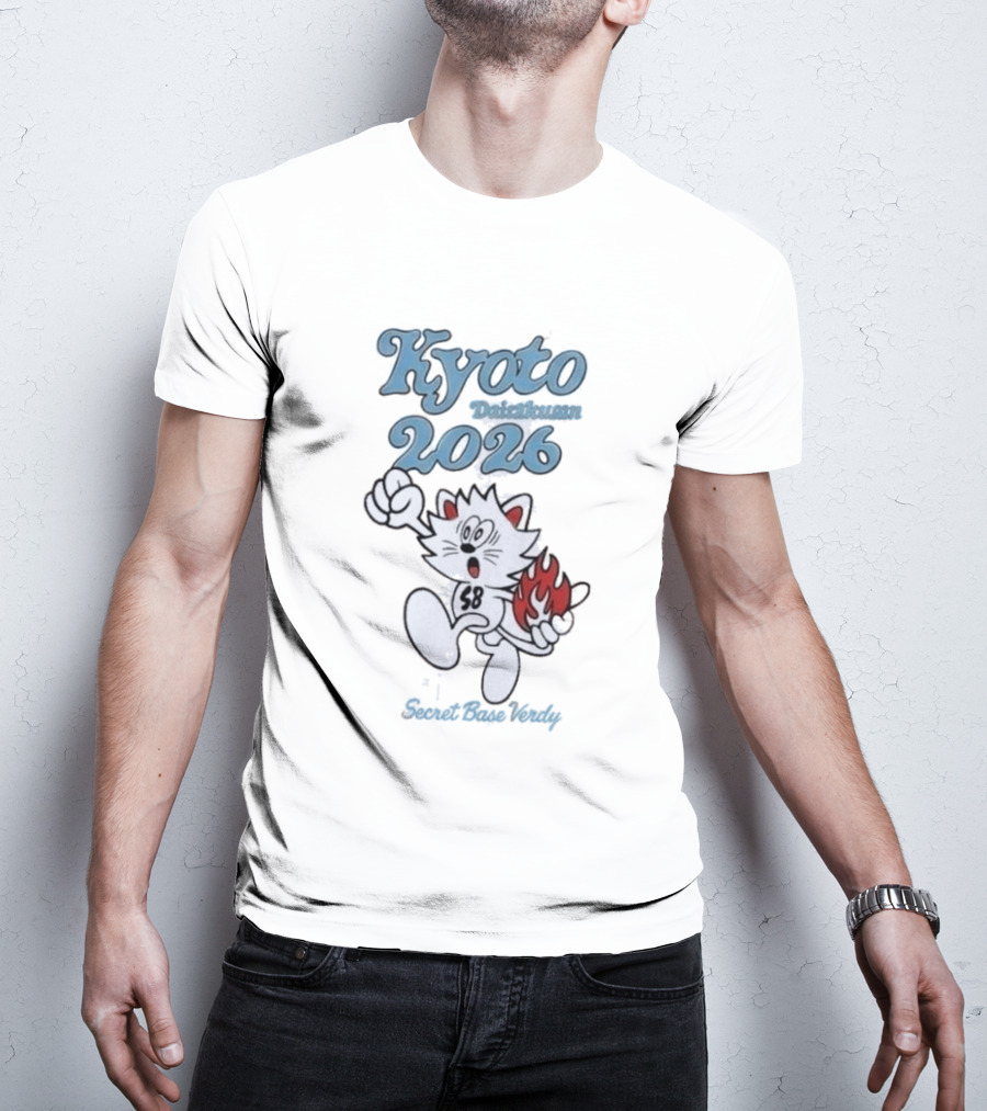 Kyoto Daisakusen 2026 Verdy Secret Base Collaboration Featuring Running Cat With Flame Tail T-Shirt