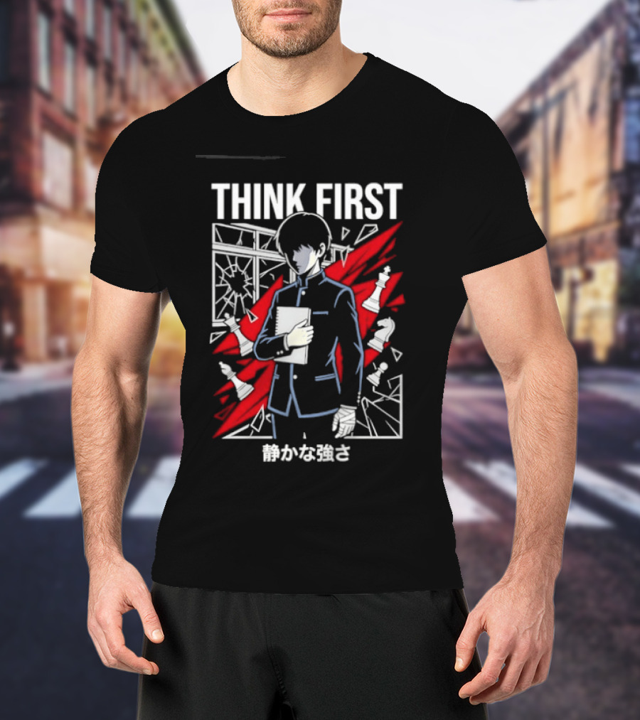 Think First Shizukana Tsuyosa Anime Chess Character With Red And White T-Shirt