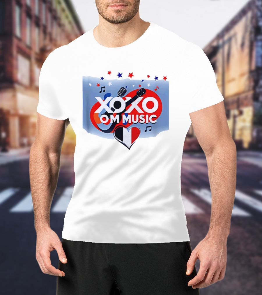 XOXO OM Music France Heart Guitar Microphone Notes Stars T-Shirt