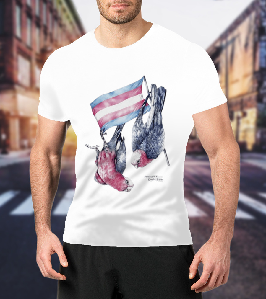 Trans Pride Flag Galah Parrots By Kayla Reay T-Shirt