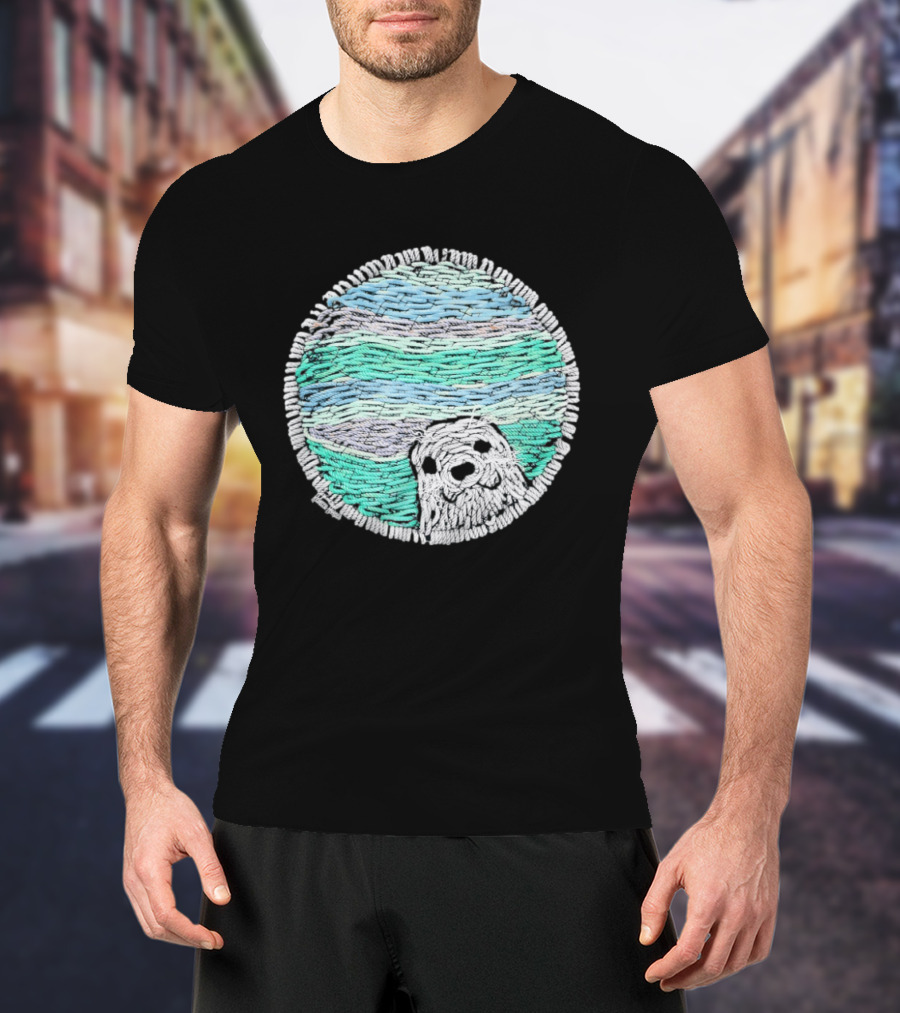 Woven Yarn Seal Ocean Colors Embroidery T-Shirt