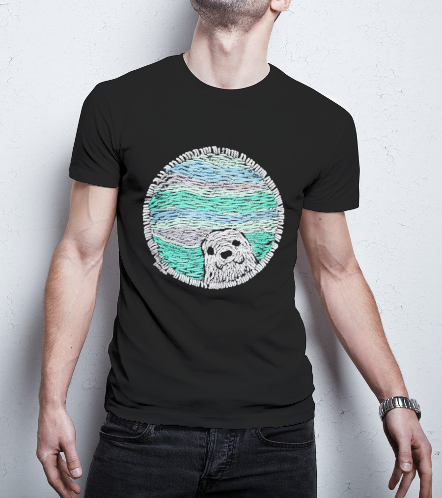 Woven Yarn Seal Ocean Colors Embroidery T-Shirt