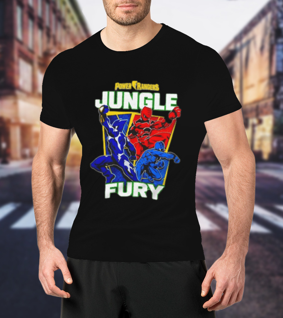 Power Rangers Jungle Fury Red And Blue Rangers Action Poses T-Shirt