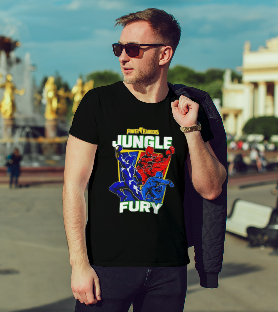Power Rangers Jungle Fury Red And Blue Rangers Action Poses T-Shirt