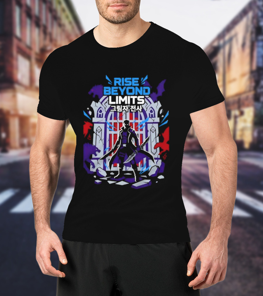 Rise Beyond Limits Shadow Warrior Fantasy Korean Text Heroic Gate Scene T-Shirt