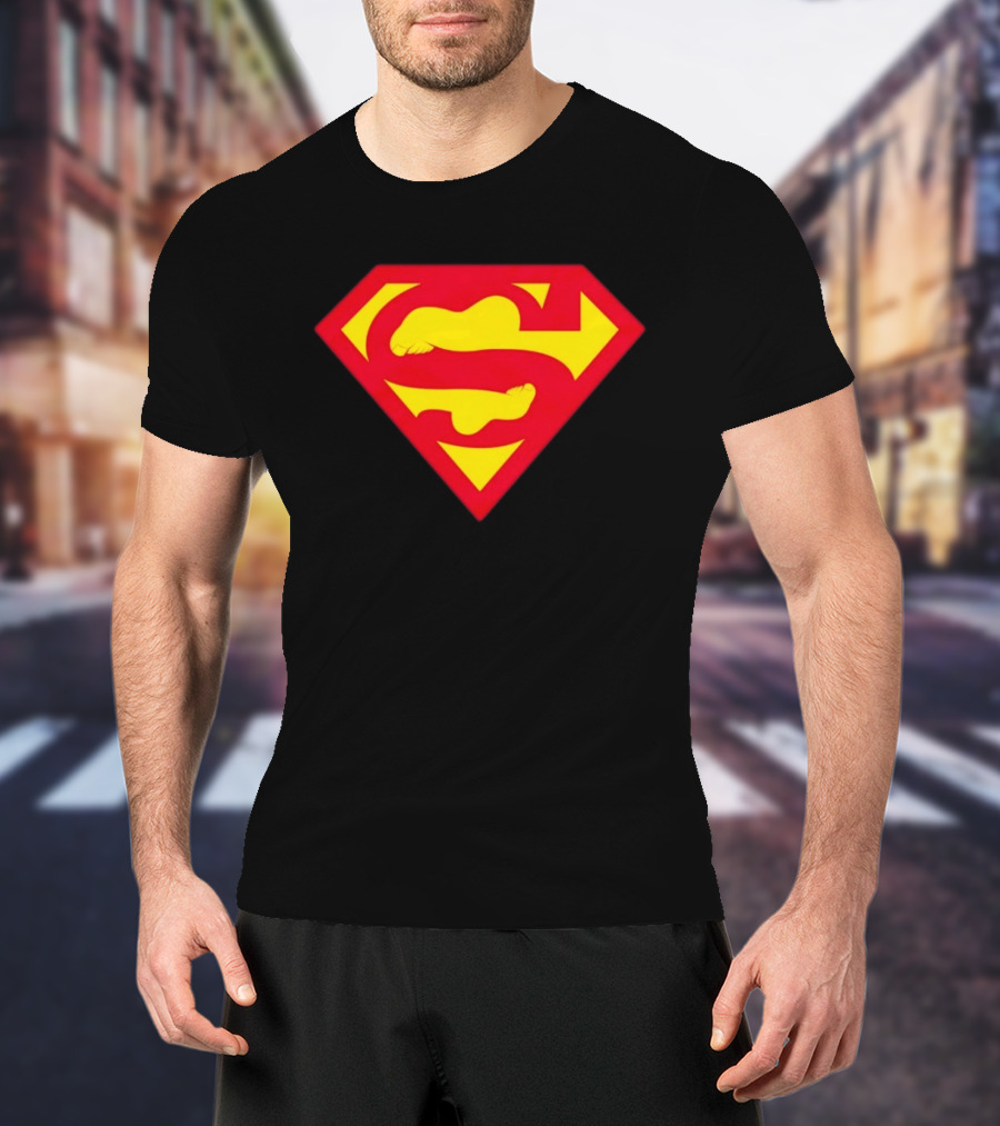 Superfeet Superman Inspired Red Yellow Emblem With Feet T-Shirt