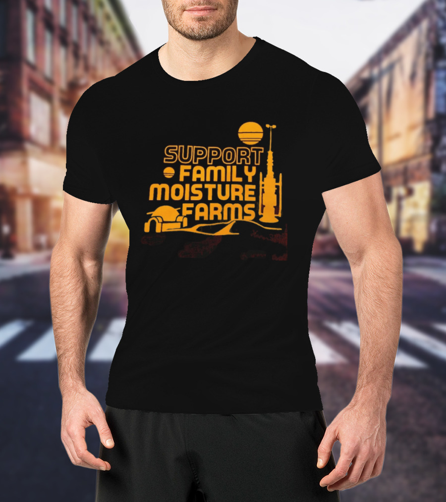 Support Family Moisture Farms Tatooine Landspeeder Sunset Scene T-Shirt
