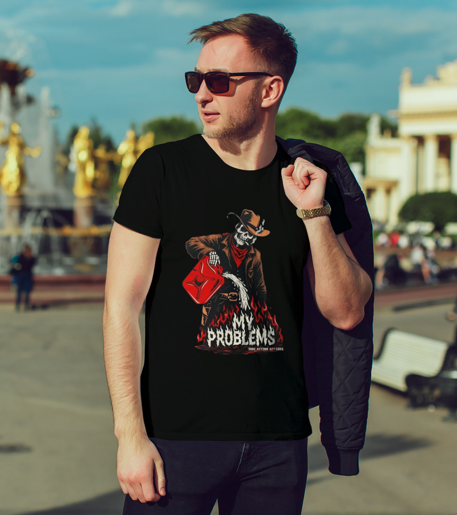 Fueling My Problems Skeleton Cowboy Side Action T-Shirt
