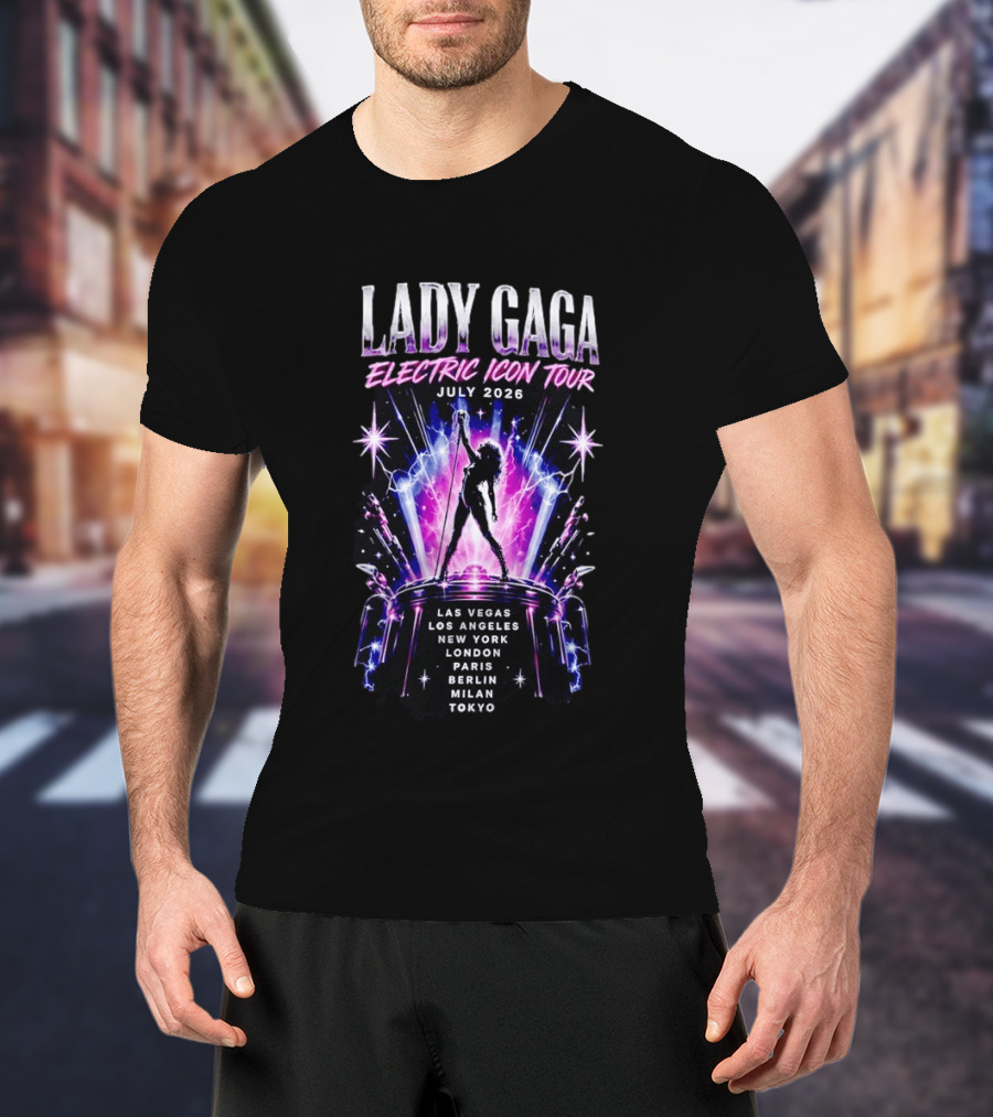 Lady Gaga Electric Icon Tour July 2026 Las Vegas Los Angeles New York London Paris Berlin Milan Tokyo T-Shirt