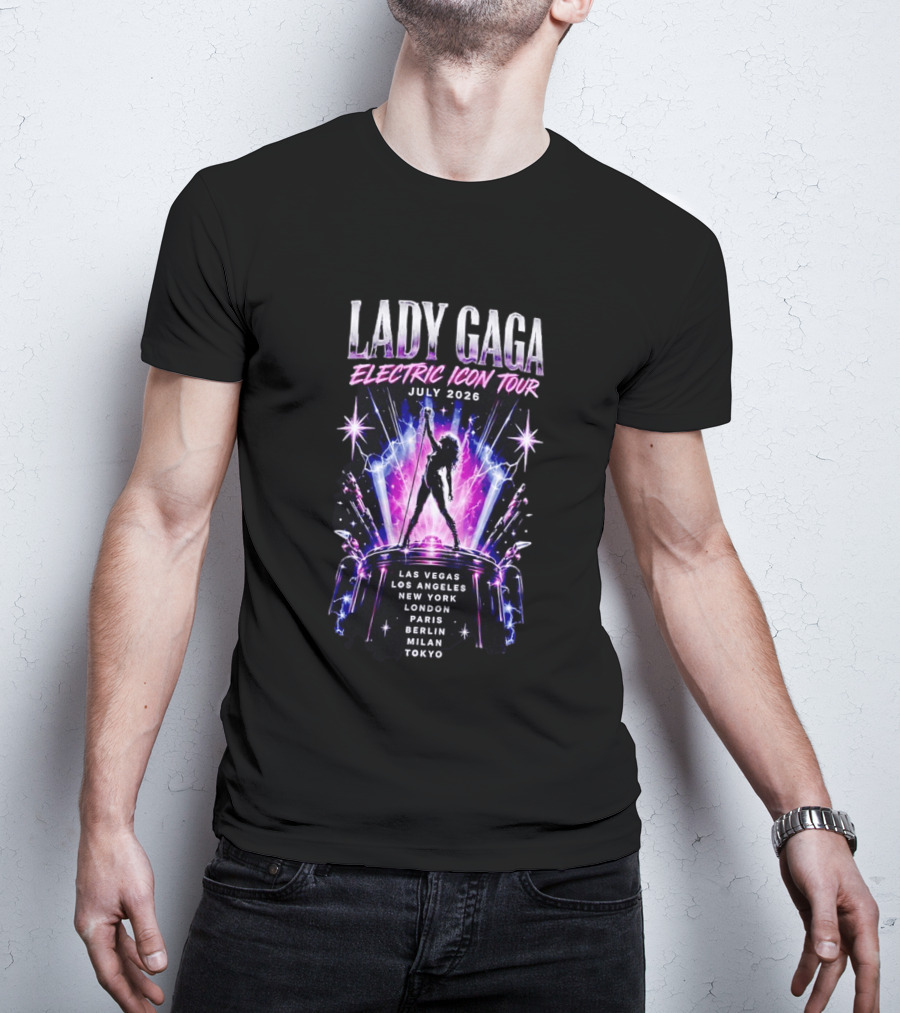 Lady Gaga Electric Icon Tour July 2026 Las Vegas Los Angeles New York London Paris Berlin Milan Tokyo T-Shirt