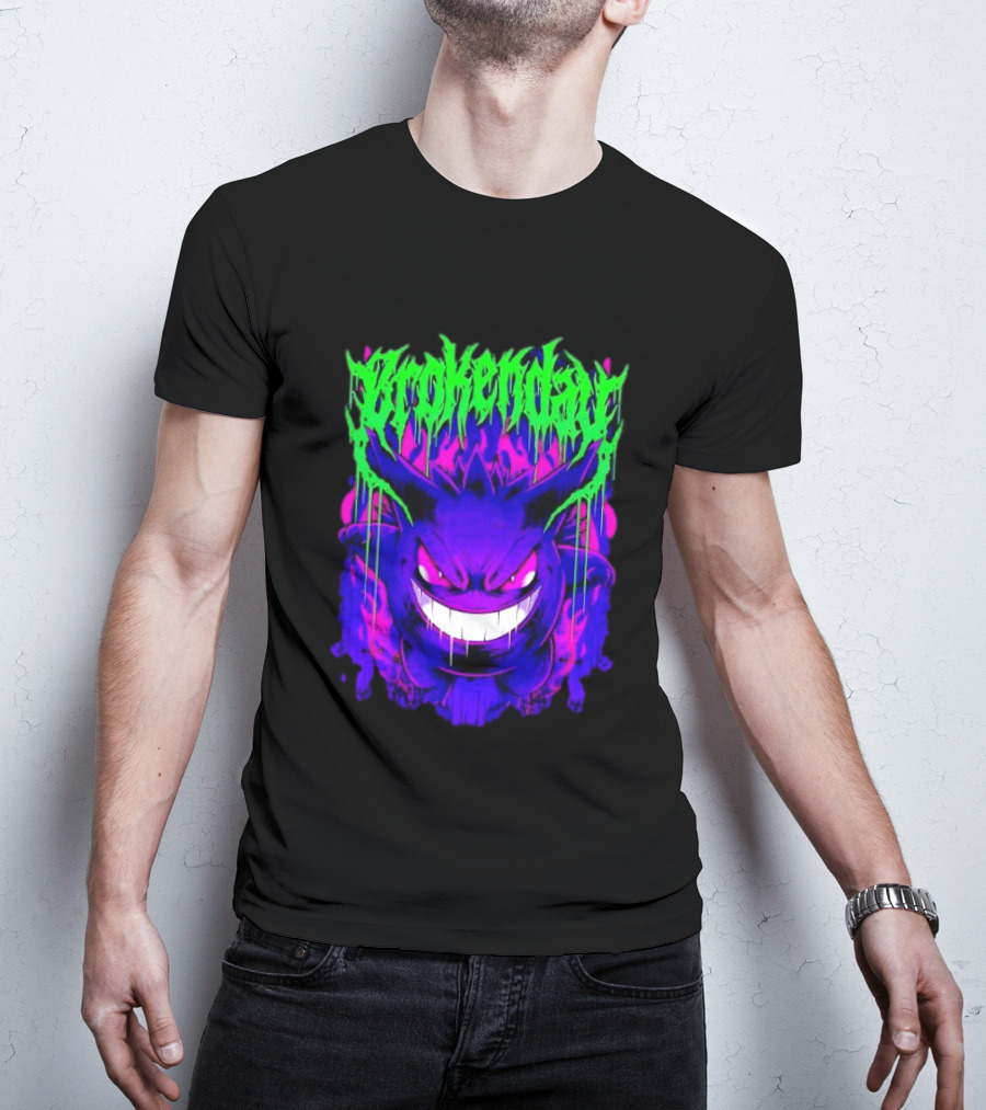 Brokey Day Gengar Pokemon Ghost Type Metal Band T-Shirt
