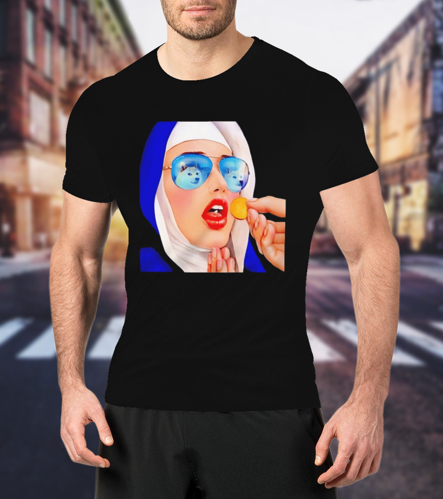Doge Nun Sunglasses Reflection Communion Meme T-Shirt