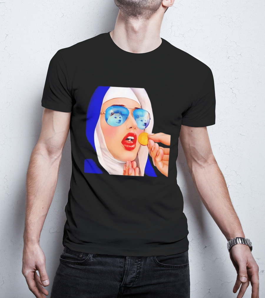Doge Nun Sunglasses Reflection Communion Meme T-Shirt