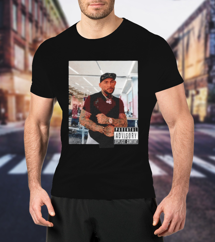 Dustin Poirier Parental Advisory Explicit Content Indoors Tattooed Man With Chain And T-Shirt