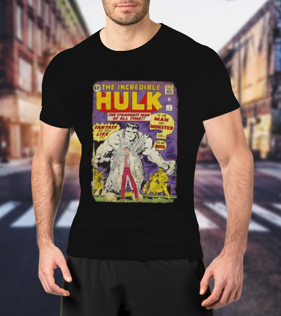 The Incredible Hulk The Strangest Man Of All Time Fantasy Comic Cover Is He Man Or Monster T-Shirt
