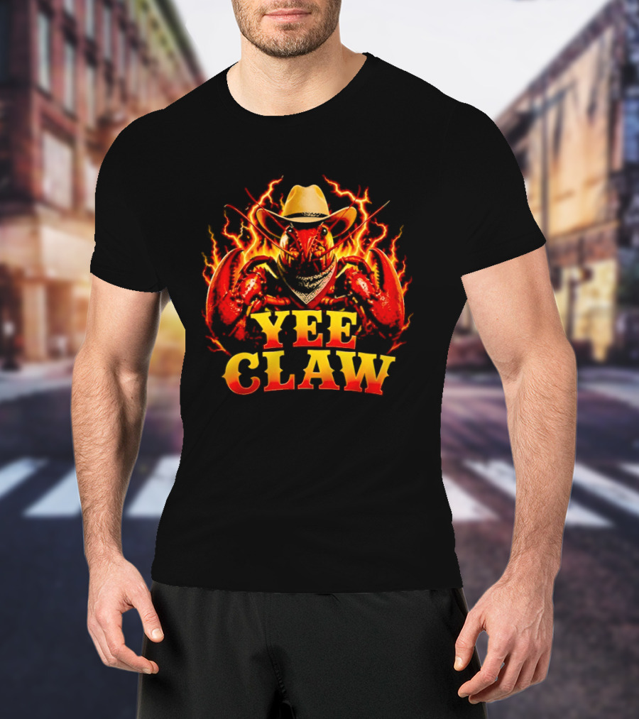 Yee Claw Crawfish Cowboy Hat Flames T-Shirt